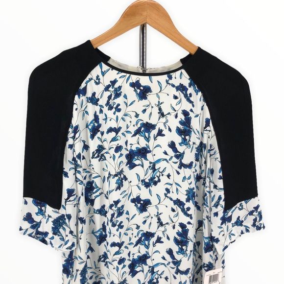 French Connection Porcelain Sheen Tunic Dress Floral Elbow Sleeve size 0 NWT - Picture 4 of 12
